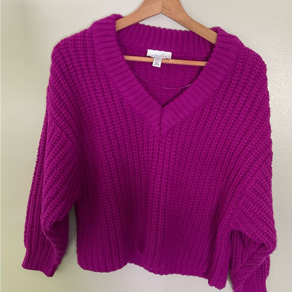 Topshop Purple V-Neck Sweater Chunky Knit